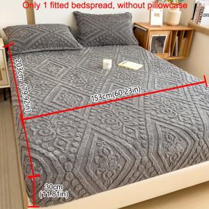 TEMU 1개 모던 그레이 두꺼운 따뜻한 플러시 피트드 침대 시트 - 헤비듀티 겨울 침대보, 싱글/더블/퀸/킹 사이즈용 매트리스 커버 (세탁기 사용 가능, 침대 밑 부피 없음)|매트리스커버