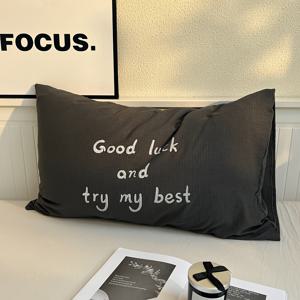 TEMU 1개 헤비듀티 105gsm 두꺼운 퀸 사이즈 베개커버 - 단면 동기부여/긍정적인 문구 (집중/계속 해라/행운을 빕니다) - 세탁기 사용 가능한 부드러운 쿠션 커버, 성인/학생용 - 블랙/레드/옐로우/퍼플/그린, 수면 용 베개, 베개 커버, 침대용 베개, 귀여운 베개, 장식용 베개 커버, 장식용 베개, 장식용 베개