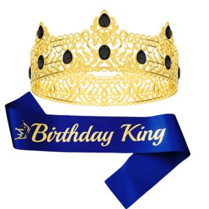 TEMU 2개 로얄 골든 생일 킹 크라운과 사시 리본 세트 - 남녀 공용 우아한 폴리에스터 파티 장식, 생일, 결혼식, 특별한 날에 완벽, 생일 파티 장식, 할로윈 장식