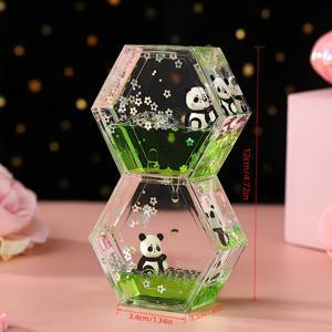 TEMU 2D 플랫 1개 혁신적인 3D 판다 피규어 플로팅 아크릴 액체 모래 오일 드레이너 - 전기 불필요, 판다 디자인의 편안한 책상 장식, 내구성 좋은 아크릴 사무실 & 가정 장식 선물 (친구, 판다 선물, 책상 장식품, 재미있는)