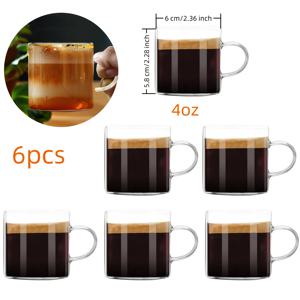 TEMU 6개 세트 핸들 컵, 80ml/120ml 유리 커피 머그, 투명 카푸치노 머신 및 야외용, 보온 카푸치노 텀블러, 강한 브루 액세서리, 서빙,손잡이 커피 머그잔, 유리제품,튼튼한 손잡이 디자인,내구성 있는 유리제품,카푸치노 글라스,바리스타 도구|텀블러