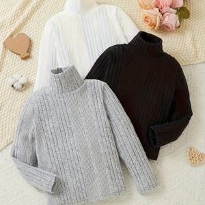 TEMU 여아용 3피스 하이넥 긴팔 스웨터 - 포근한 겨울 따뜻함, 부드러운 니트 풀오버 탑, & 가을/겨울용 캐주얼 라운드넥 스웨터, 세탁기 사용 가능한 단색 의상, 겨울 의류, 클래식 니트, 내구성 좋은 니트, 학교복, 어린이 가디건, 초등여아 가을옷