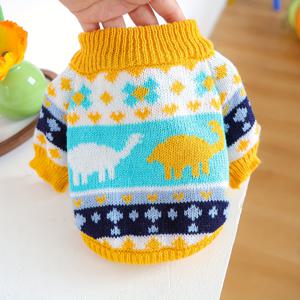 TEMU 1개 귀여운 공룡 스웨터 - 소형견 & 고양이용 겨울 따뜻한 풀오버 (블루/옐로우/화이트), 터키석 공룡 칼라 & 러플 트림, 포메라니안, 치와와, 시츄를 위한 편안한 펫 의류