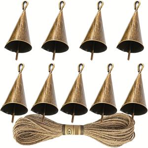 TEMU 빈티지 브론즈 마녀 벨 9개 팩 - 1.75인치 수제 금속 크리스마스 트리 장식품 (면화 로프 포함), 홈 데코용 러스틱 골드 톤 테이퍼 디자인, 할로윈, 크리스마스, 추수감사절, 새해, 할로윈 장식, 가을 장식, 키링, 열쇠고리 키링, 인형 키링, 가을 환경꾸미기, 오너먼트, 고양이 키링
