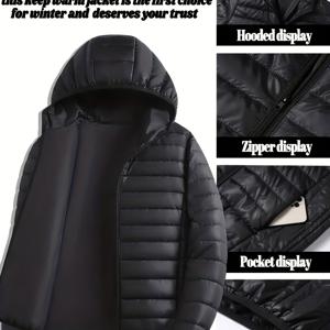 TEMU 남성 가을 겨울 캐주얼 따뜻한 후드 자켓, 캐주얼 지퍼 따뜻한 퀼팅 인조 다운 코트, 편안하고 패셔너블한 아웃도어 의류, 야외 스포츠 및 피트니스에 적합