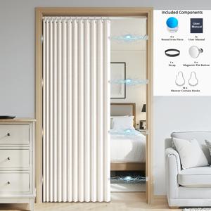 TEMU 1겹 두꺼운 자석 접이식 샤워 커튼 - 헤비급 리플 디자인, 패턴 & 쉬운 설치 그로멧 탑, 사계절 현대 욕실 액세서리, 다기능 룸 디바이더, 스타일, 방습, 세탁 가능, 편리한 그로멧 설치, 파티션 커튼 / 옵션, 다양한 시나리오에 적합, 현대적인 장식,세탁 가능한 원단,아파트 생활|샤워커튼