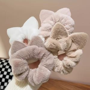 TEMU 4개 세트 가을 겨울 플러시 고양이 귀 머리띠, 여성용 고급스러운 포니테일 헤어밴드, 요정 같은 달콤한 번, 데일리 착용에 적합한 스칼프 밴드 헤어 액세서리, 일상 헤어 스타일링,달콤한 디자인,요정 미학,내구성 있는 헤어 타이,편안한 착용감,고양이 귀 머리띠,번 홀더,애니메이션 애호가