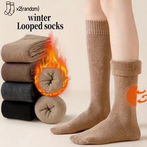 TEMU 2팩 여성용 두꺼운 보온 무릎 위 (OTK) 겨울 양말 - 테리클로스 같은 질감의 강력한 보온, 탄력 있는 종아리 루프 & 발목 리빙, 베이지/블랙/브라운/그레이/화이트 - 추운 날씨, 파티, 일상 착용용 타이츠