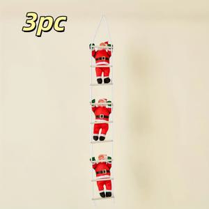 TEMU 사다리 오르기 가랜드 - 전통/야외용 크리스마스 걸이 장식, 엘프 모양 인형 포함 (깃털 없음), 천 사다리 & 흰색 점 계단 - 창문, 벽난로, 트리 장식용 파티 장식 (쉬운 걸이 후크)