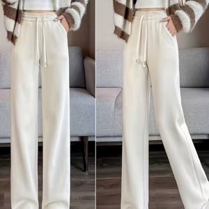 TEMU 여성용 우아한 화이트 와이드 레그 팬츠 - 하이웨이스트 레그 팬츠 (벨트 & 드로스트링 포함), 구두발 길이, 캐주얼 & 포멀 웨어, 오피스, 세미 포멀 복장용 구조형 논스트레치 소재 - 벨트 포함