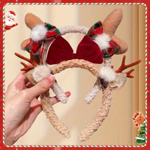 TEMU 1/2개 여성용 크리스마스 사슴뿔 리본 헤어밴드 - 빨간색 & 리본, & 갈색 뿔이 있는 부드러운 플러시 헤어밴드, 크리스마스 파티, 이벤트 및 선물에 적합, 축제 헤어피스, 귀여운 헤어피스, 내구성 좋은 헤어피스, 헤어피스, 쇼핑객