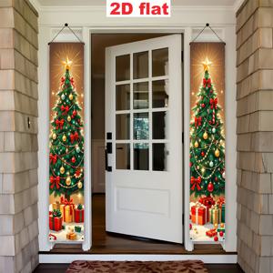 TEMU 2D 플랫, 2D 플랫 플래그 배너 파티 배너, 1쌍 (11, 8*70, 8 인치/30*180cm), 폴리에스터 소재, 크리스마스 테마 장식 문 커플, 크리스마스 파티 현관 장식 커플, 새해 테마 실내외 문 벽걸이 배너, 2D 플랫