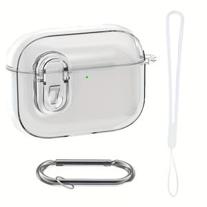 TEMU AirPods Pro 3 2025 4 3 Pro 케이스용 TPU 보안 잠금 클립 투명 케이스, 버클 후크가 있는 풀 보호 케이스, AirPods 1 2 Pro 2용 투명 커버 케이스, AirPods용 투명 케이스