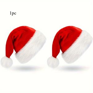 TEMU 1 산타 클로스 부드러운 크리스마스 모자 - 레드, 세탁기 사용 가능, 파티 및 장식에 적합, 축제용 헤드웨어, 크리스마스 장식, 남녀공용, 레귤러 핏, 크리스마스 모자