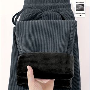 TEMU 남성용 헤비웨이트 코듀로이 바지 - 드로스트링 허리, 논스트레치 포멀 & 데일리 바지, 사무실, 캐주얼 의상용 두꺼운 겨울 바지 - 남성용 헤비웨이트 바지|냉장고바지|남자바지|바지