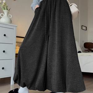 TEMU 1개 Y2K 스타일 여성용 와이드 레그 트라우저 | 꽃잎 모양 다리, 부드러운 원단, 드로스트링이 있는 탄성 허리, 봄 | 가을 | 겨울에 적합, 세탁기 사용 가능, 포멀 및 캐주얼한 모든 행사에 캐주얼하고 다재다능함