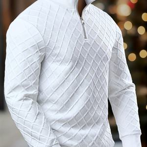 TEMU 남성 캐주얼 긴팔 지퍼업 스웨터 - 단색, 레귤러 핏, 라운드넥, 기하학적 패턴, 가을 & 겨울에 적합, 캐주얼 웨어, 남성용 스웨터, 니트, 남성용 스웨터 조끼, 남성용 니트, 남성용 니트 고품질