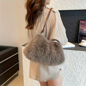 TEMU 여성용 플러시 인조 토끼 핸드백 - 대용량 플러피 퍼리 퍼스, 조절 가능한 스트랩 & 탑 핸들, 달콤하고 우아한 인조 코트 스타일 클러치 (파티/캐주얼용) - 지퍼 클로저 소프트 폴리에스터 (카키/다크 브라운/핑크/블랙/화이트)
