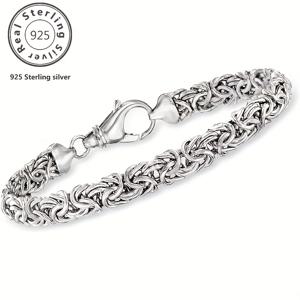 TEMU 1개 우아한 925 실버 그래스 로프 팔찌 - 빈티지 스타일의 인터로킹 링크 디자인, 여성용 저자극성 니켈 프리 주얼리, 내구성이 뛰어나고 스타일리시하여 , 파티, 생일, 파티 액세서리로 적합 | 빈티지 스타일 팔찌 | 저자극성