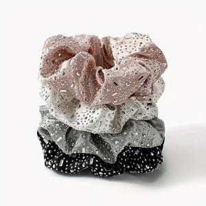 TEMU 고급 와이드 밴드 스톤 포니테일 홀더 4pcs, 럭셔리 반짝이 헤어 타이 (포니테일 & 번 헤어 스타일링용), 헤어 스타일링,헤어 액세서리, 스타일,화려한 헤어피스,고급 소재,장식용 헤어밴드,스타일리시 스크런치,트렌디한 여성,패션 애호가