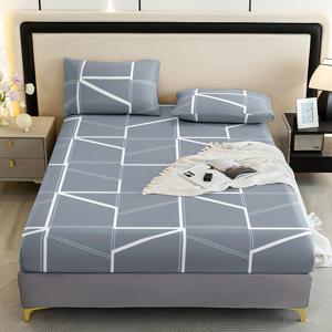 TEMU 폴리에스터 프린트 피트드 시트 세트: 베개커버 1개 + 침대스커트 2개, 퀸 & 풀 사이즈 침대용, 줄무늬 패턴,장식용 침구,내구성 있는 시트,부드러운 소재,풀사이즈 시트,퀸 사이즈 침구