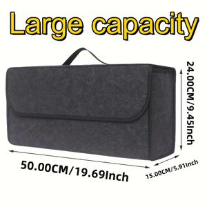 TEMU 대용량 헤비 듀티 차량 트렁크 정리함 (휴대용 손잡이 포함) - 튼튼한 옥스포드 원단 수납 상자, 공간 절약형 접이식 디자인 (차량, SUV, 밴, 여행, 캠핑용) - 다용도 카고 정리함, 차량 수납 정리함, 차량 정리