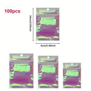 TEMU 100개, 무지개 필름 포장백, 다양한 사이즈. 액세서리 보관용 가방. 키체인, 목걸이, 귀걸이. 화려하고 패셔너블한 스타일. 재사용 가능. 파티, 소매, 개인용, 소매 포장,여행 조직,스타일리시 파우치,트렌디한 포장,재사용 가능한 재료,키체인 홀더,목걸이 파우치,여행 정리함,패션 애호가