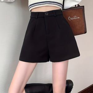 TEMU 여성용 하이웨이스트 A라인 반바지 - 단색 레트로 스타일, 비침 방지 원단, 사계절 내내 편안함, 옆면 포켓, 캐주얼 복장에 다용도, 하이웨이스트 반바지, 편안한 의류, 클래식 디자인, 고품질 스티칭, 스타일리시 하의|반바지