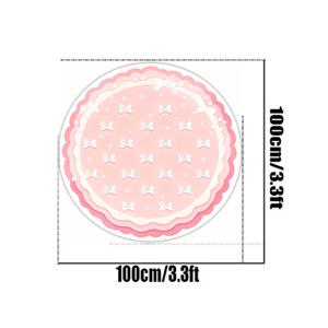 TEMU 1개 핑크 원형 리본 공주 스타일 두꺼운 10mm 고품질 인조 양털 플러시 매트 - 푹신하고 부드러운 폴리에스터 섬유, 손세탁만 가능, 거실, 침실 및 커피 테이블 장식용 실내 사용, 거실용 러그