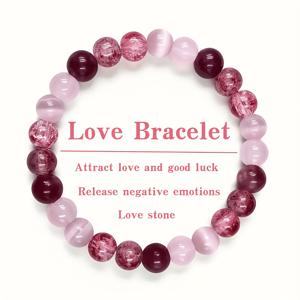 TEMU 1개 천연 핑크 하트 스톤 여성용 팔찌 - 로즈 쿼츠 & 레드 미네랄 비즈 주얼리, 매력 사랑 행운 부적 선물, 라이트 베이지, 발렌타인데이 기념일 선물, 사계절 착용
