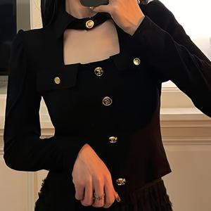 TEMU 여성용 Y2K 블랙 베이스 레이어 탑 - 슬림핏 긴팔 버튼 프론트 드레스 셔츠, 부드러운 중탄성 블라우스, 레이어링용, 세탁기 사용 가능 가을 워드로브 필수 아이템 (논-)