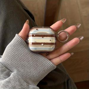 TEMU AirPods Pro 3/2/4/3/2용 투명 블루 브라운 별 및 반지 이어폰 케이스 | 패셔너블 여성용 이어폰 커버, 스크래치 방지, 스타일