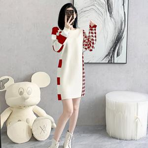 TEMU 여름/겨울 여성용 캐주얼 스웨터 원피스, 소형, 넉넉한 배 덮개 하의 스커트