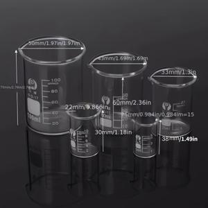 TEMU 화염 방지 V형 플라망 목 시험관 5개 세트 - 누수 방지 고강도 유리 플라스크 (0.17oz, 0.34oz, 0.85oz, 1.69oz, 3.38oz) 화학, 생물학, 물리학 실험실 및 산업 연구용