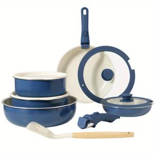 TEMU Kpxsiaion 12피스 냄비와 팬 세트, 세라믹코팅 nonsti 조리기구 세트 (탈착식 손잡이), 인덕션 & 가스레인지 사용 가능, 식기세척기 안전, PFOA 프리, 뚜껑과 주방도구 포함, 홈쿡링 필수품, 슬림한 , 스타일리시한 냄비와판, 내구성 있는 Nonsti, 고품질 조리기구, 주방업그레이드, 바쁜 가족을 위한