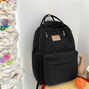 TEMU 학생용 대용량 경량 백팩 - 내구성 있는 출퇴근 및 노트북 가방, 다수의 수납공간과 조절 가능한 어깨끈, 귀여운 곰 장식이 달린 베이지색 여행 배낭