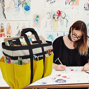 TEMU 특대형 옐로우 다기능 수납 가방 - 튼튼한 옥스포드 원단, 다양한 수납 공간, 미술 용품, 재봉 도구 및 공예품 휴대용 정리함, 플라스틱 보관함, 수납정리함