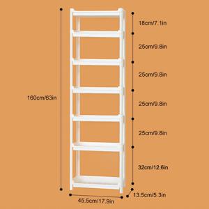 TEMU 7층 플라스틱 선반 유닛, 다양한 방 유형을 위한 바닥 선반 보관 선반, 욕실 및 가정용 다층 정리기, 흰색, 선반 선반