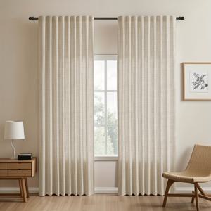 TEMU 2개 일본식 모조 리넨 커튼, 심플한 유럽 스타일 커튼, 침실 및 거실용 아메리칸 목가적 커튼, 차방, 서재 및 주방용 빛 차단 커튼, 다양한 창문 유형에 적합한 다기능 패브릭 벨트 가공의 짧은 리넨 커튼