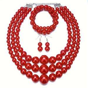 TEMU 3pcs 럭셔리 모조 진주 목걸이 세트, 일상 및 파티 행사용 빈티지 스타일 멀티 레이어 보석, 올 시즌 선물