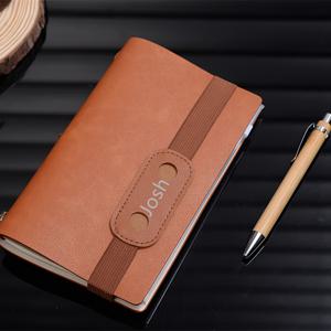 TEMU 레이저 각인된 이름이 있는 맞춤형 PU 가죽 펜 홀더 – 노트북용 스트레치 북마크, 독자, 학생 및 전문가를 위한 완벽한 선물 (검정, 갈색)