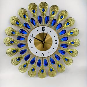 TEMU 1개 모던 피콕 페더 벽시계 - 우아한 블루 & 골드 액센트 장식, 읽기 쉬운 스타일, 견고한 철제 구조 거실/침실/다이닝룸용 럭셔리 홈 데코 (배터리 미포함), 피콕 홈 데코, 침실 시계