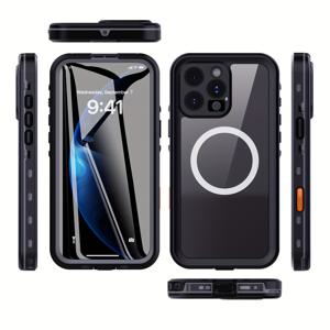 TEMU 아이폰 13, 14, 15 Plus, 16 Pro Max용 튼튼한 방수 케이스. 이 케이스는 마그네틱 충전 기능과 360도 커버를 제공하며 스노클링, 수영, 다이빙과 같은 야외 활동에 적합합니다. 포괄적인 보호 기능을 제공합니다., 아이폰 폰케이스, 휴대폰케이스, 휴대폰 케이스, 핸드폰 케이스, 아이폰케이스, 맥세이프용 폰케이스