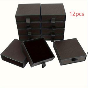 TEMU 뚜껑이 있는 검정색 종이 주얼리 선물 상자 12개 세트 - 목걸이, 반지, 귀걸이를 위한 3.5인치 정사각형 디스플레이 케이스 - 결혼식 및 특별한 날을 위한 DIY 테마 액세서리 조직함, 특별한 날 선물 | 슬릭 주얼리 케이스 | 쌓을 수 있는 디자인