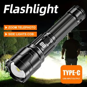 TEMU 고출력 LED 손전등 충전식 캠핑 손전등 3가지 조명 모드 장거리 줌 전술 손전등, 야외 낚시 라이트, USB 충전, 18650 리튬 배터리, 1000 루멘, 300m 범위, ABS 소재, 라이터 미포함, 캠핑 액세서리