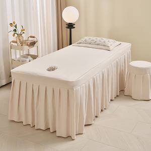 TEMU 럭셔리 뷰티 살롱 침대 커버 - 부드러운 폴리에스터, 푹신한 가장자리, 기계 세탁 가능, 스파 및 수처리 센터에 이상적, 완벽한 선물, 뷰티 트리트먼트 필수품 | 푹신한 가장자리 커버 | 부드러운 질감 커버, 뷰티 제품