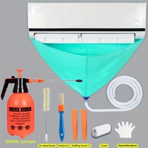 TEMU 8개입 90cm/35.4인치 여름 에어컨 물방울 키트, 두꺼운 걸이형 에어컨 청소 커버, 배수 파이프 포함. 전문 에어컨 청소 도구. 선택 가능한 청소 브러시, 타월 및 2L 스프레이 세트|에어컨실외기커버|에어컨커버