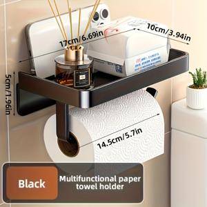 TEMU WONGIRL 탄소강 화장실 휴지 거치대 선반 포함 1개 - 벽부착형 자체 접착식 욕실 정리함, 대용량 방수 보관함, 가정 및 상업용, 공간 절약 디자인, 주방 수납 | 세련된 수납 솔루션 | 탄소강 구조, 욕실 정리 및 수납|화장실선반|화장지