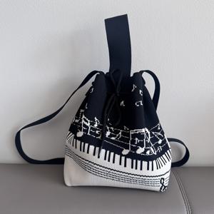 TEMU 여성용 우아한 리본 & 피아노 키 체크무늬 니트 버킷 핸드백 1개 - 대용량 경량 폴리에스터 끈 조임 클로저 숄더 백, 베이지/블랙, 일상 사용, 출퇴근, 여행, 선물에 완벽함