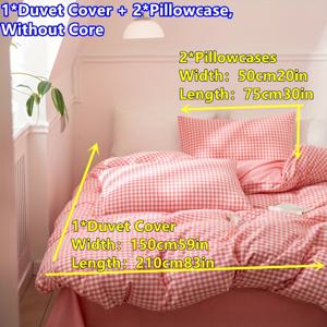 TEMU 3pcs 핑크 소형 그리드 패턴 이불 커버 세트, 모던 직물 프린트 이불 커버 및 베개 커버, 1 이불 커버 + 2 베개 커버, 가정 침구에 적합, 모든 계절 사용, 기계 세탁 가능